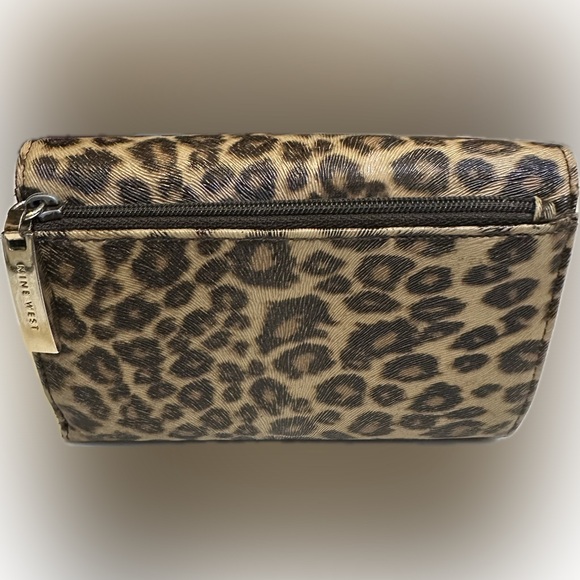 NINE WEST ANIMAL LEOPARD PRINT WALLET PURSE BAG CLUTCH BILLFOLD BROWN VEGAN 5.5” - Picture 2 of 13